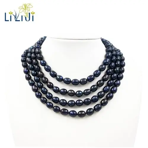 9-10mm Black Rice Freshwater Pearl necklace 66&quot Fashion Necklace Nice Gift | Украшения и аксессуары