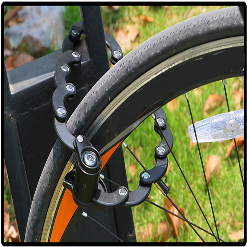 2018 New Strong Security Anti-theft Bicycle Lock Chain Foldable Lock Hamburger Lock Black Locks Cycle Security #5S20 (5)