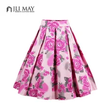 Jli May для женщин с цветочным рисунком Юбка-миди со складками в винтажном стиле; элегантный 50 s качели Рокабилли Юбки Женские фиолетовый розовый Хепберн осень Повседневное