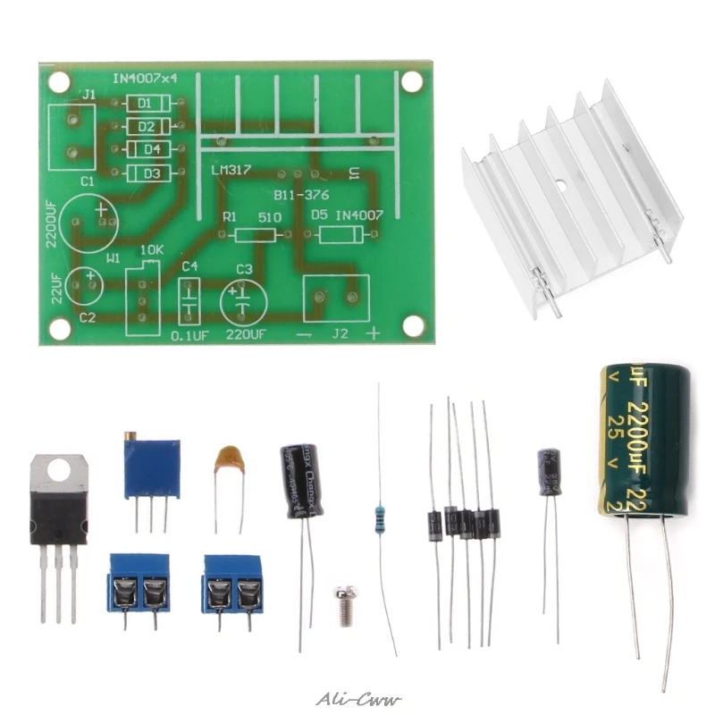 

LM317 Adjustable Power Supply Board With Rectified AC DC Input DIY Kit S927