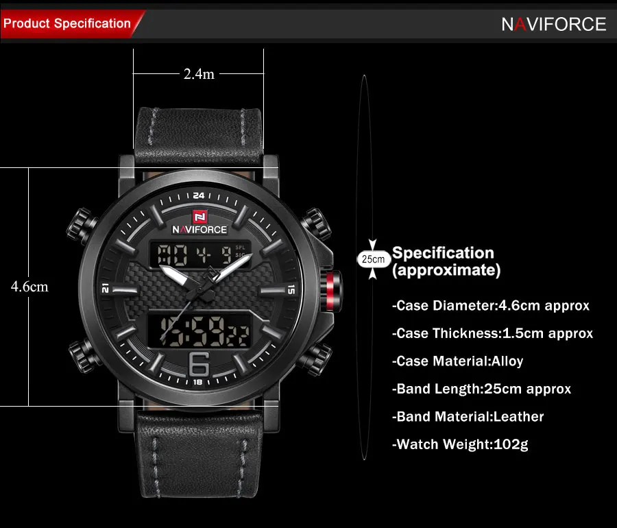 NAVIFORCE Топ люксовый бренд военные кварцевые мужские s Часы светодиодный аналоговые цифровые часы с датой мужские модные спортивные часы Relogio Masculino