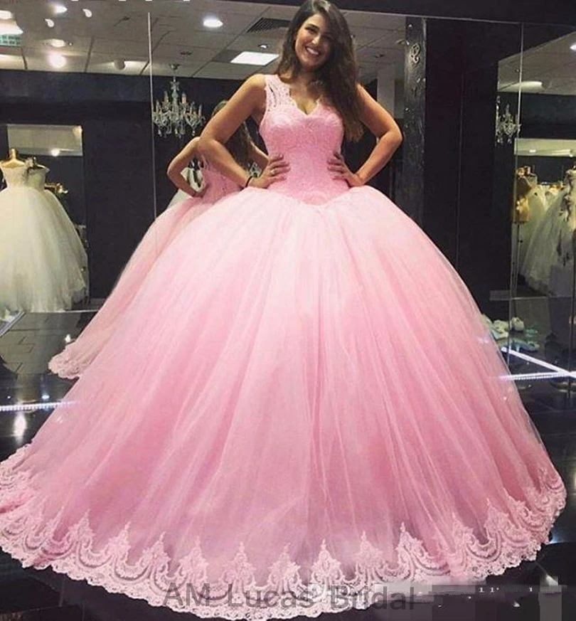Vintage 2017 de Color Rosa de Tul vestido de Vestidos de Novia con Escote V Apliques de Encaje Vestidos de Novia vestidos de novia cortos|gown cocktail dress|dress patterns evening gownsdress minnie -