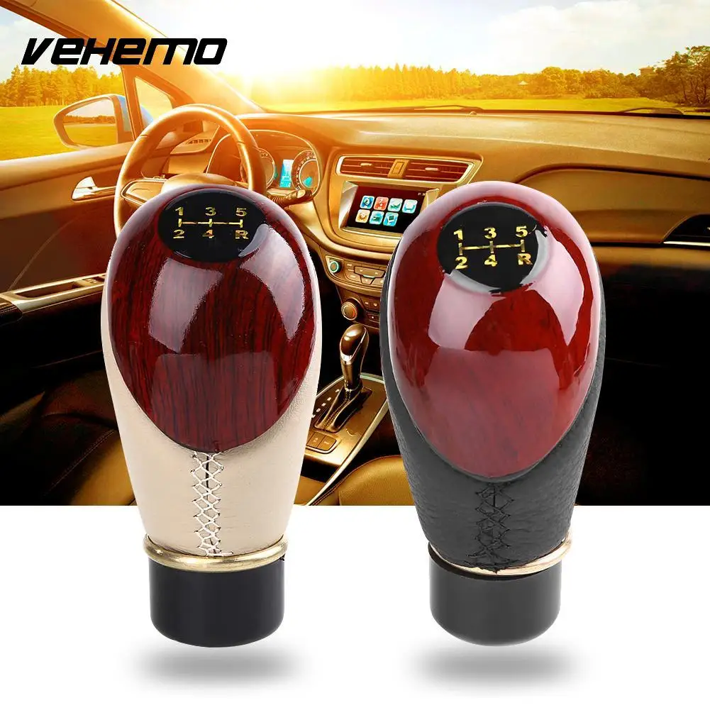 VEHEMO Universal Wood Leather 5Speed 6Gears Manual Car Auto Motor Stick