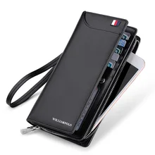 

WILLIAMPOLO Men Wallets Genuine Cow Leather Long Clutch Zipper Wallets for Business Men Soft Leather Clutch Bags New Arrival