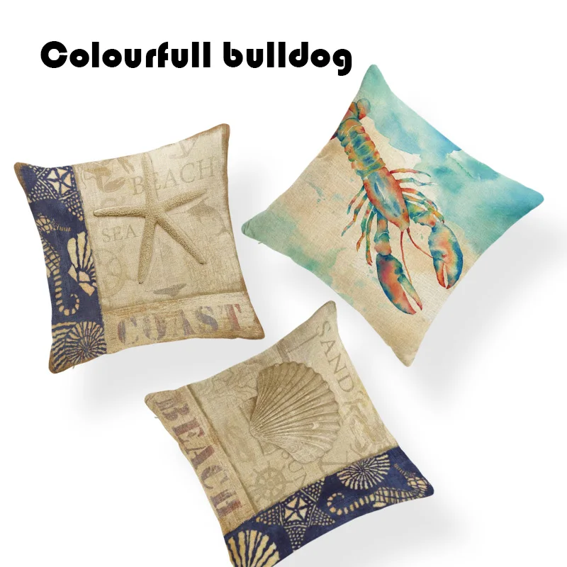 

Coastal Printed Throw Pillow Covers Watercolor painting Style Hippocampus Lobster Starfish Seaweed The Pacific Ocean Cushions