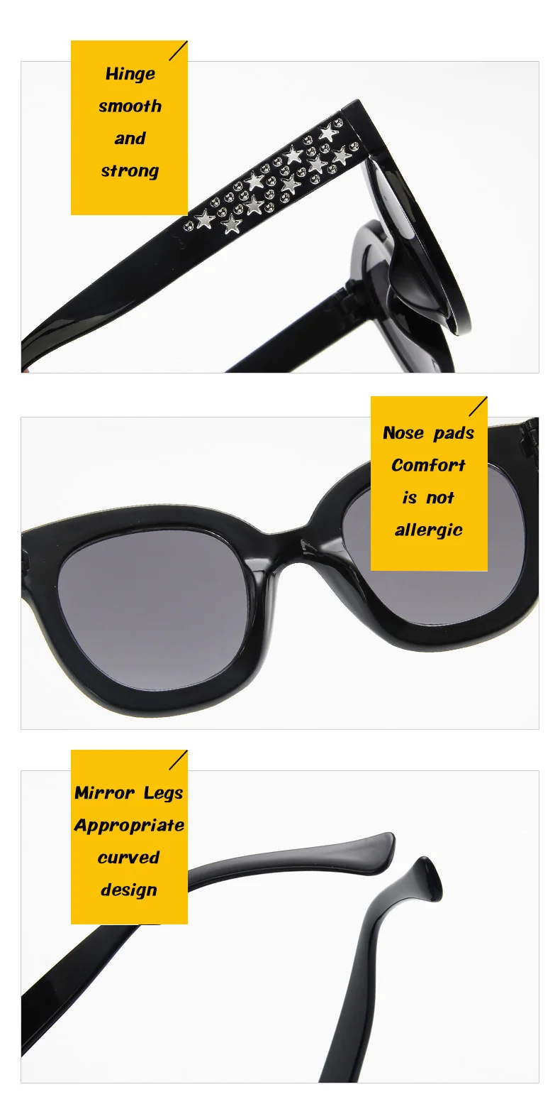 coach sunglasses Dazzle Black Gray Women Sunglasses Vintage Cat Eye Sun glasses Star Sunglasses Fashion Mirror Shades ladies sunglasses