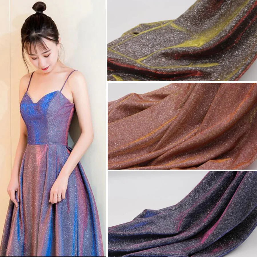

Wedding Dress Fabric Magic Color with glittery powder Bling Stretch Lurexy Sparkling Cosplay party dress decoration 1 yard