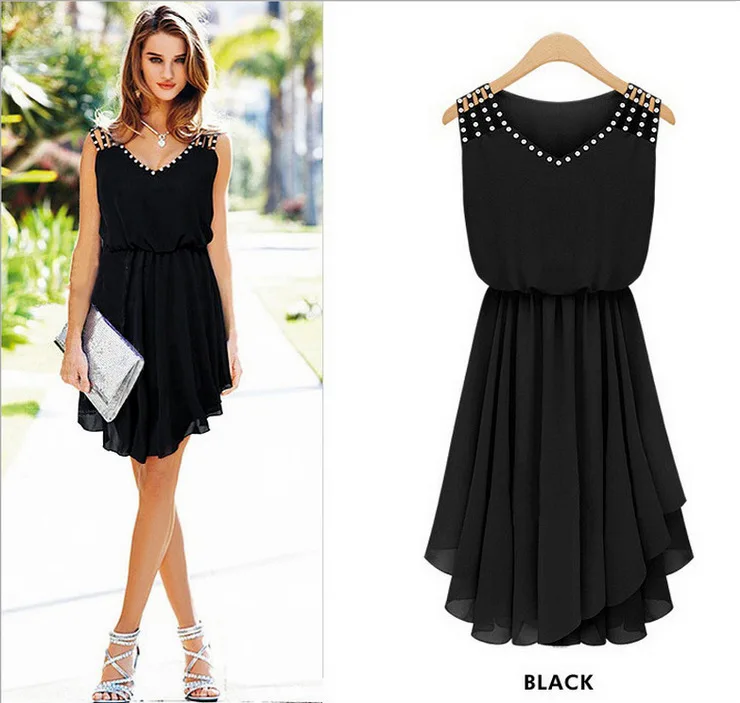 Free Shipping Summer font b Dress b font 2017 Vestidos Chiffon V Neck Knee Length Casual