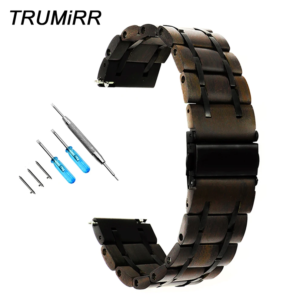 

Natural Wood & Stainless Steel Watchband for Fossil Q Founder Wander Crewmaster Grant Marshal Explorist Watch Band Screw Strap