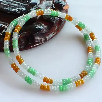 

Gambling stone certificate jade a cargo old pit ice three colored abacus beads necklace 2218