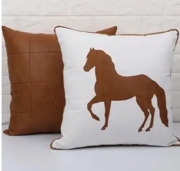 

Brown white PU leather horse pattern cushion cover waist pillowcase sofa pu lumbar pillow cover home decor