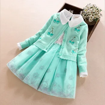 

Girls Clothing Sets 2017 Autumn Winter Long Sleeve pink/blue/purple Kids Clothing Sets Child Clothes for Girl 4 6 8 9 years old