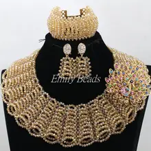 Потрясающая новинка года, прозрачная золотистая цвета шампань, комплект для костюма, нигерийские Свадебные африканские бусы, комплект ювелирных изделий,, ALJ102