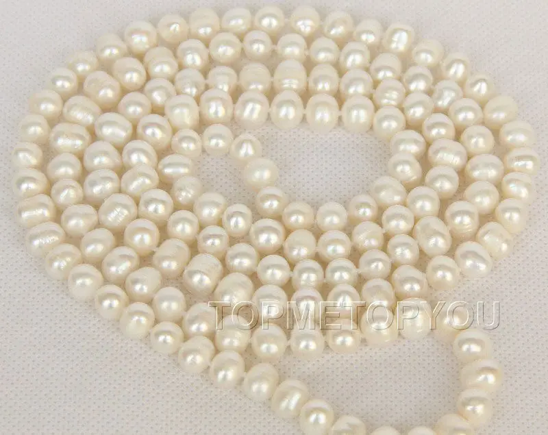 

FREE SHIPPING HOT sell new Style >>>>47" 10mm baroque white near round cultured pearl necklace E2537A72