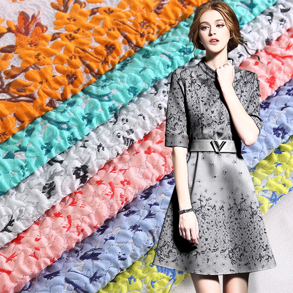 

Small wholesale Pastoral elegant floral positioning jacquard organza brocade fabric for dress coat tissu tecidos stoffen SP4817