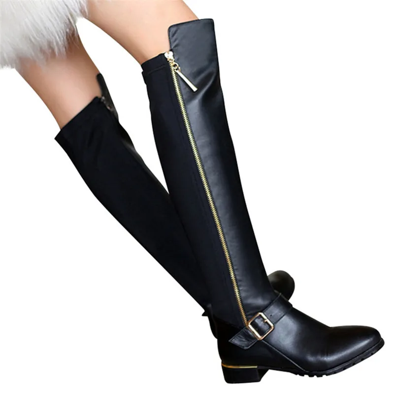 MORAZORA/большие размеры 34-42; сапоги из искусственной и натуральной кожи; осенне-зимние сапоги до колена на квадратном каблуке с пряжкой и молнией; модная женская обувь