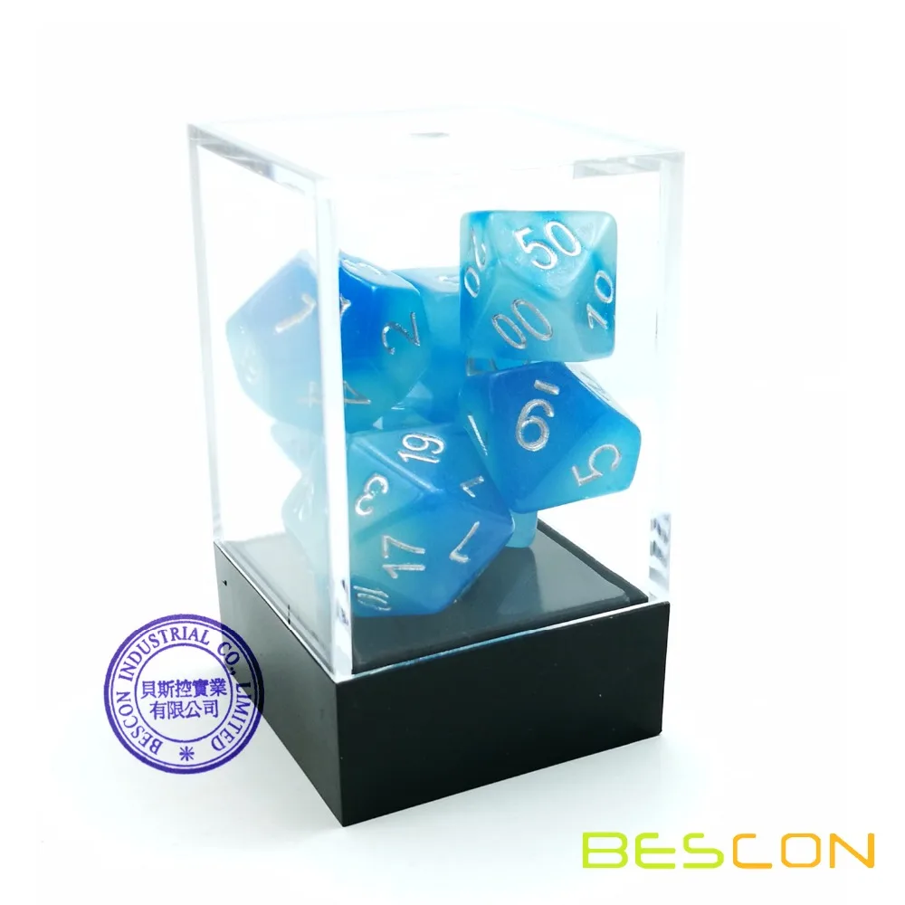Bescon Gemini Glowing Polyhedral Dice 7pcs Set ICY ROCKS, Luminous RPG Dice Set d4 d6 d8 d10 d12 d20 d%, Brick Box Packaging 4