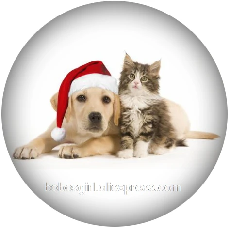 Рождественская собака кошка стеклянная кнопка оснастки для DIY ювелирных изделий Круглые фото кабошоны DA1050 - Окраска металла: A4395