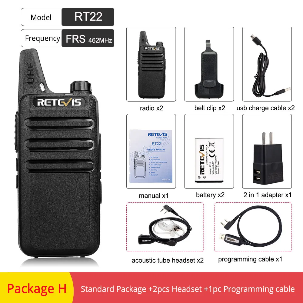 2 шт. Retevis RT622 RT22 мини рация PMR радио PMR446 FRS UHF двухстороннее радио портативный VOX usb зарядка портативный приемопередатчик - Цвет: FRS  RT22-Package H