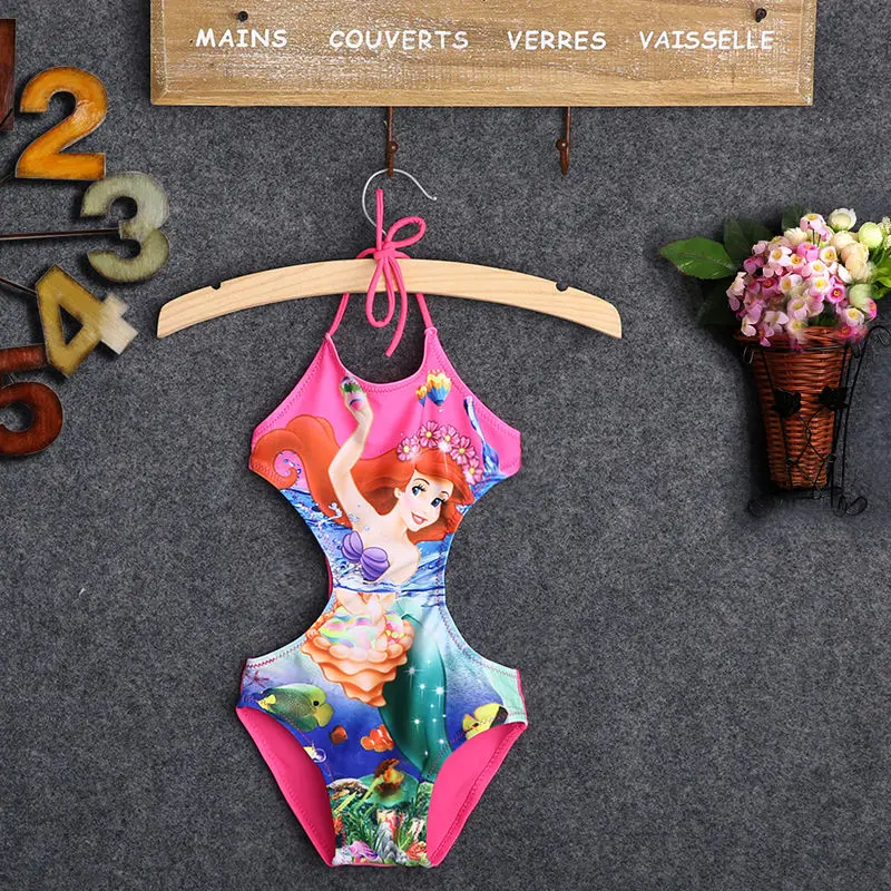 

2019 One-Piece Suits Swimwear For Kids Girl Cartoon Print Halter Tankini Swimsuit Swimming Bathing Pareo Belt Beachwear
