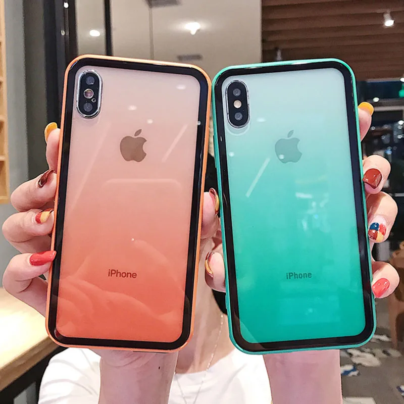 

Gradient Tempered Glass Case For iphone XS Max XR X XS 6 6s 7 8 Plus Colorful Shockproof Phone Cover Protect Shell Cases