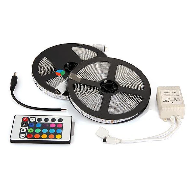 10m(2X5m) 3528 SMD 600 LED Strip Light RGB with 24 Key IR Remote Control Set
