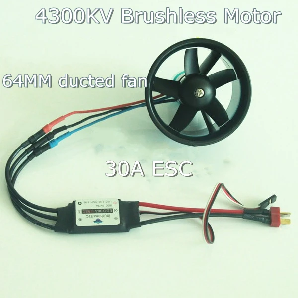 5-Blade 64mm Outrunner Ducted Fan + 4300KV Brushless Motor + 30A ESC for lipo RC Jet EDF plane Airplane Fan