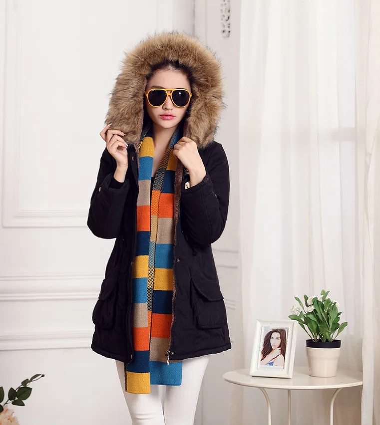 woman parkas winter warm long appliques pockets cute solid zipper hooded thick female long sleeve parkas boho 2019