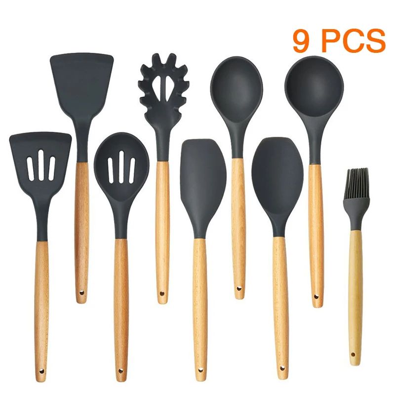 9 Pcs/set Spatula Espatula Kitchen Utensils Spoon Wooden Handle