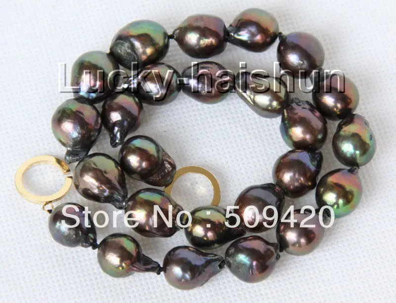 

~~ Free Shipping18" 17mm baroque peacock black Reborn keshi pearls necklace
