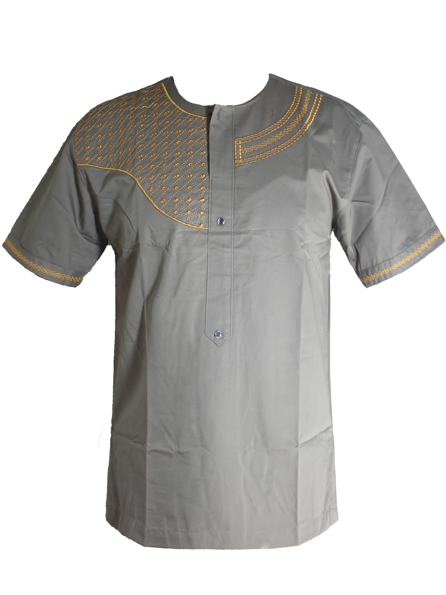 

Arabic Thobe Tops Men`s Islamic Embroidery T-shirt Henley Collar Muslim Clothes for Summer Wearing