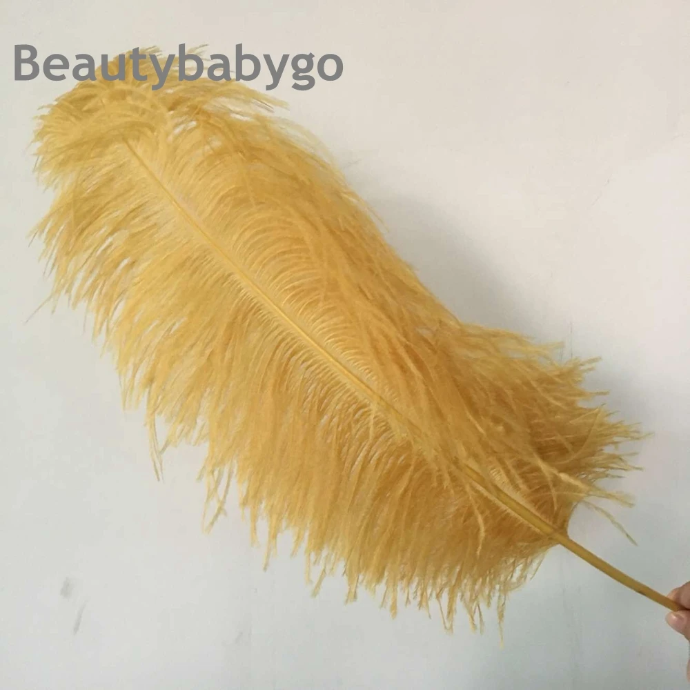

free shipping 50pcs Gold color Ostrich feather Beauty&fluffy ostrich plumes DIY wedding party decorations 50-55cm 20-22inch
