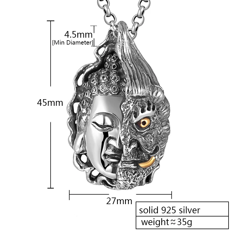 ZABRA Настоящее чистое 925 пробы серебро Буддизм Будда кулон для мужчин тяжелый Большой Винтаж Панк Ретро Серебряный процесс мужские ювелирные изделия