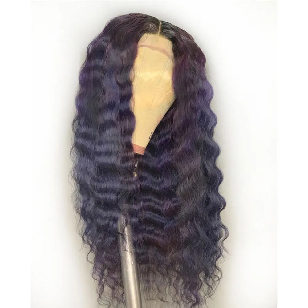 

13*6 Deep Part Lace Front Human Hair Wig Pre Plucked Brazilian Remy Curly Dark Purple Color Wig With Baby Hair For Black Women