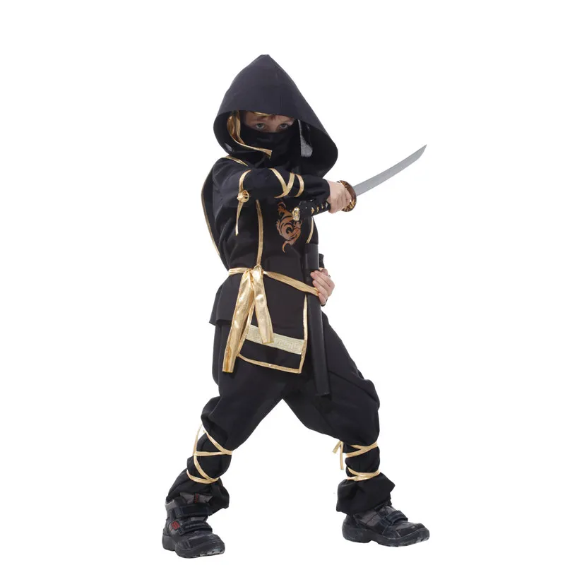 Хэллоуин Дети ниндзя костюмы вечерние мальчики девочки воин стелс самурая Косплэй Убийца Костюм вечерние нарядное платье Пурим - Цвет: Бежевый