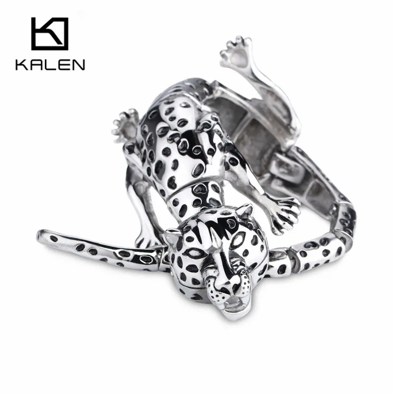 

Kalen Men's Punk Leopard Bracelets Stainless Steel Rock Animal Leopard Pattern Bracelet Wrap Bangle Male Wholesale Jewelry Gift
