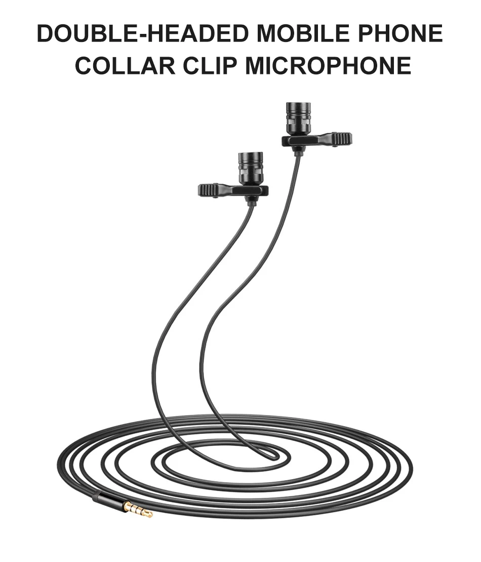 Двухголовый петличный микрофон 1 м с зажимом на воротнике конденсаторный микрофон с отворотом микрофон для смартфона Vlog микрофон