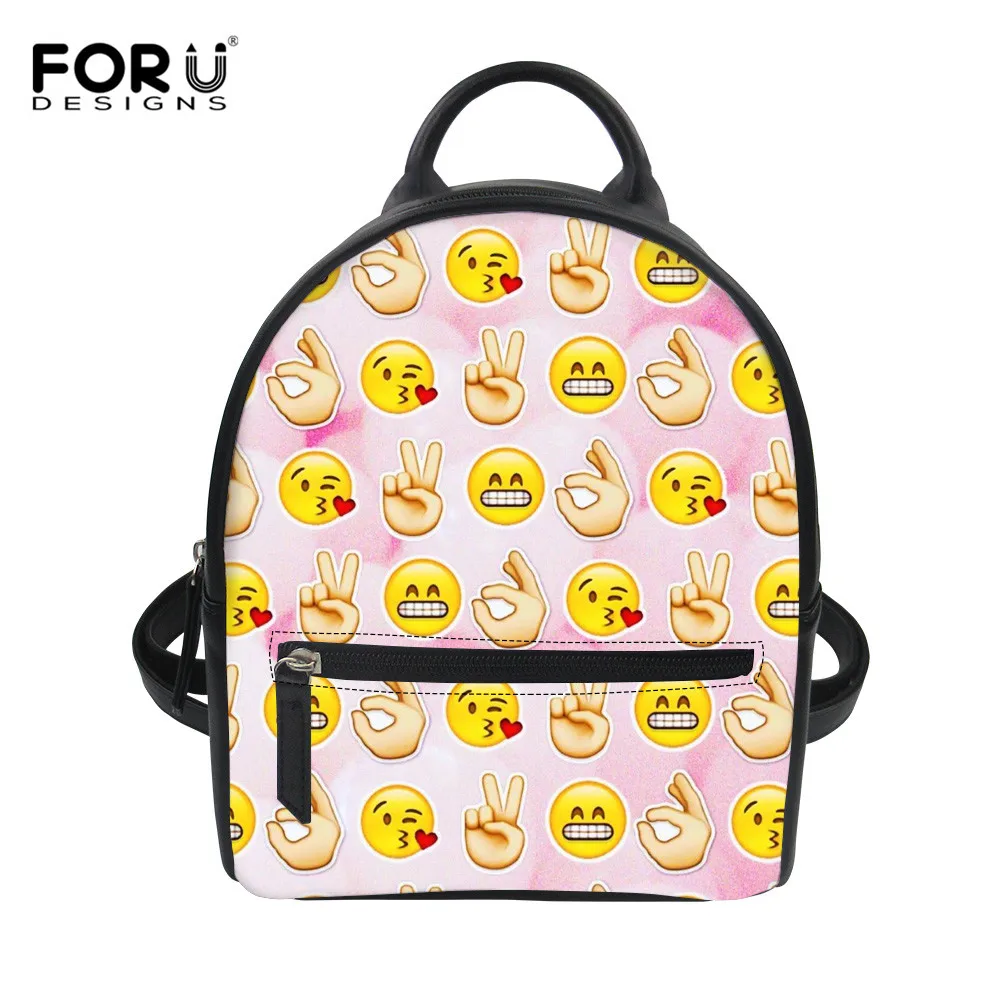 

FORUDESIGNS PU Leather Small Women Casual Backpack Cute 3D Cartoon Emoji Pattern Fashion School Backpack for Teen Girls Bolsa