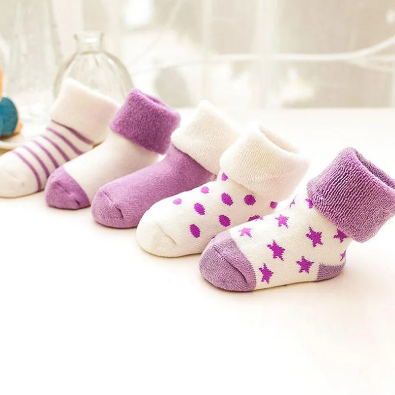 Носки для маленьких мальчиков и девочек от 0 до 24 месяцев теплые носки для малышей, 5 пар зимние хлопковые утепленные короткие носки унисекс для новорожденных - Цвет: Baby socks 11