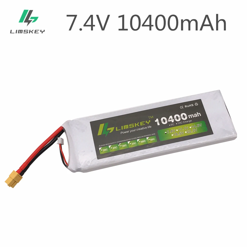 Limskey Высокая емкость 7,4 V 10400 mAh Lipo батарея 30C 2S батарея 2S LiPo 7,4 V 10400 mAh 2S 1P Lipo для RC лодки автомобиля VS 10000