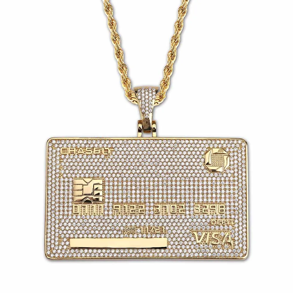 GUCY New Custom Name Credit Card Pendant Necklace With Tennis Chain Gold Silver Color Cubic Zircon Men's Hip hop Jewelry Gifts - Окраска металла: Золотой цвет