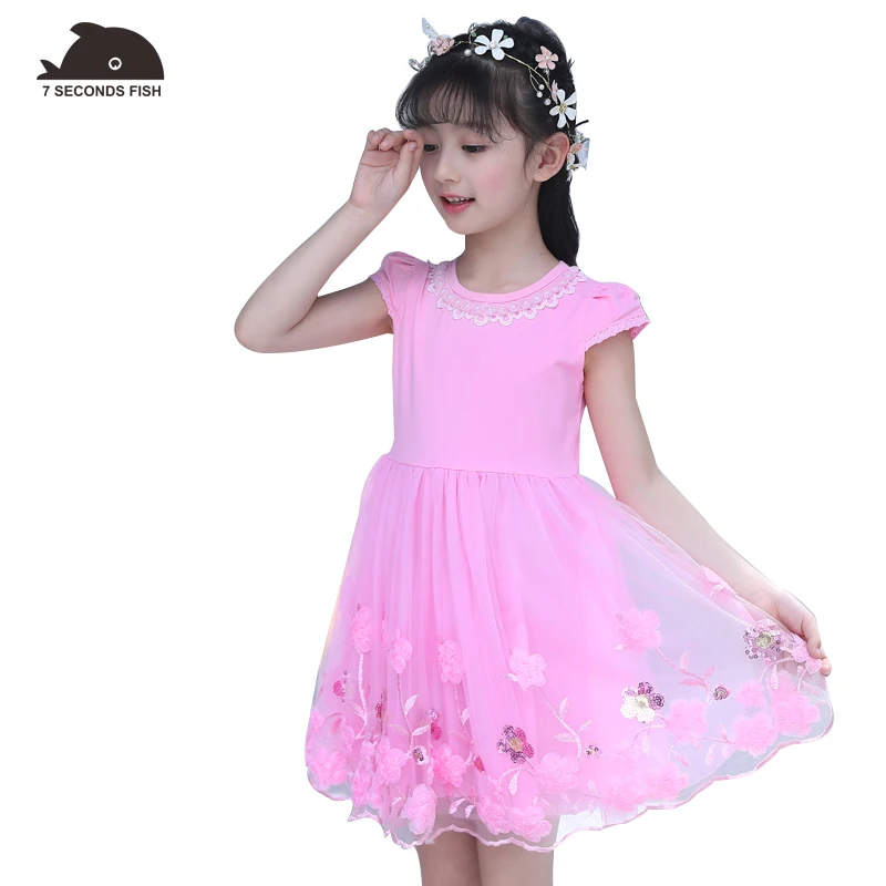 

girls dresses 2019 summer party dress pink vestidos 4 to 12 years kids dresses for girls 7 seconds fish brand wedding dress