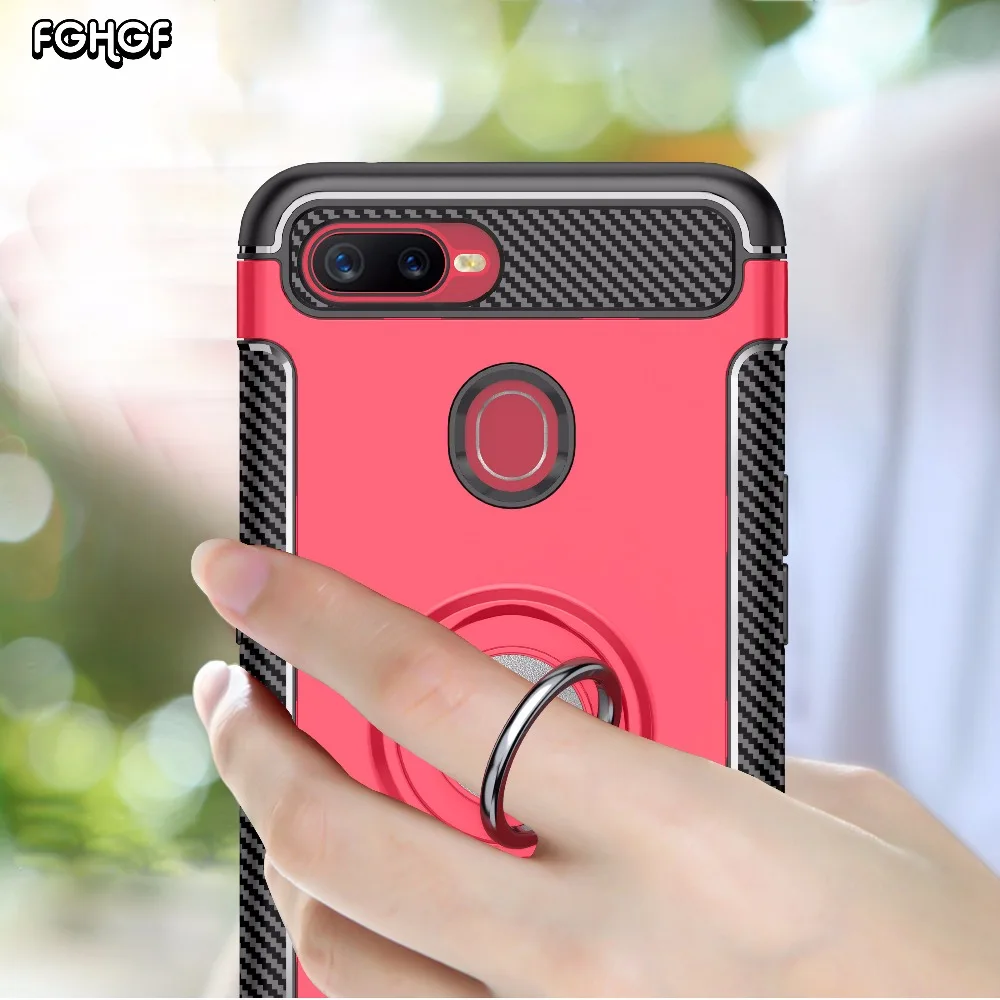 

FGHGF Carbon Fiber Case For OPPO F9 Pro A7X Case For OPPO X23 Find X Cover For OPPO F5 F5 Youth Shell soft Ring armor Back Case