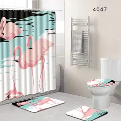 Розовый фламинго Ванная комната Душ Шторы и набор ковриков 4 шт Туалет нескользящий коврик набор ковриков для ванной 50x80 Одеяло для