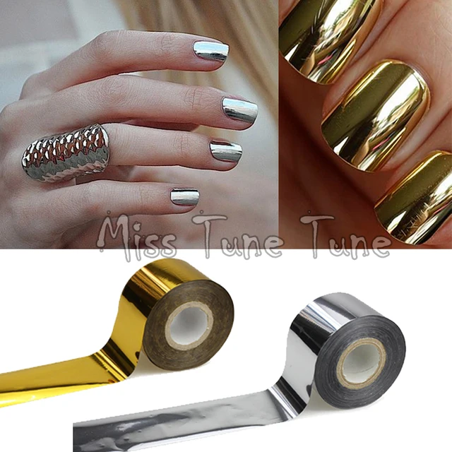 1 Rolls 120x4cm Metallic Mirror Effect Chrome Nails Gold Silver Nail 1 Rolls 120x4cm Metallic Mirror Effect Chrome Nails Gold Silver Nail Art Transfer Wrap Foil Glitter