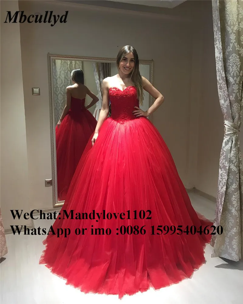 Mbcullyd красное платье Quinceanera 2019 элегантная Аппликация Кружева Паффи Тюль милое бальное платье 16 выпускное платье vestidos De 15 Anos