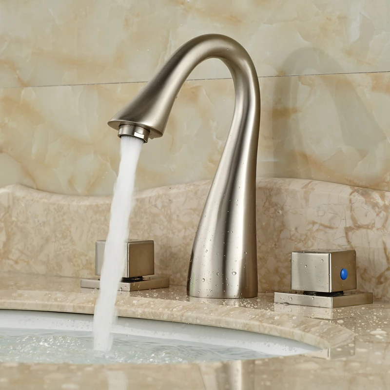 Contemparary Dual Square Handles Bathroom Sink Basin Faucet Tap Deck Mount 3 Holes Mixexr Taps