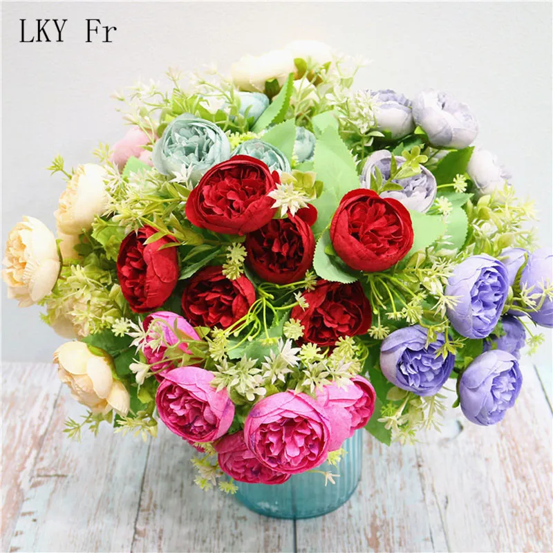 

LKY Fr 6 Heads Artificial Flower Wedding Roses Peony Silk Flowers Fake Peonies Bouquet Christmas Home Decoration Wedding Flowers
