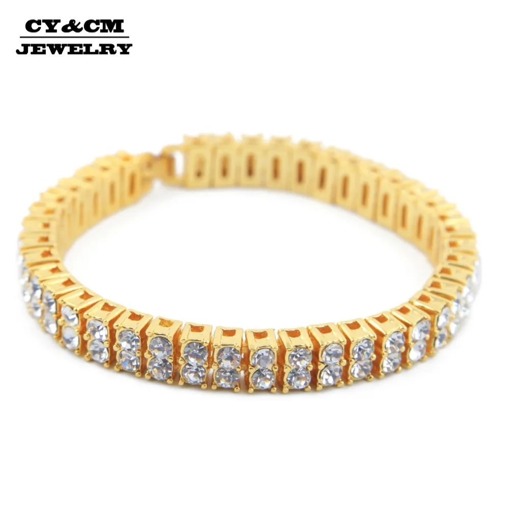2 ряда AAA стразы кристалл Iced Out для мужчин Леди Bling Tennis золотая цепочка хип-хоп CZ