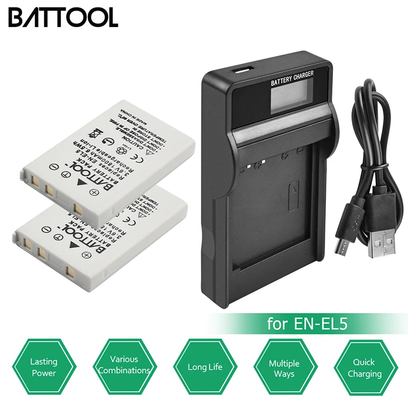 

BATTOOL EN-EL5 EN EL5 Replacement Batteries + LCD Charger for Nikon Coolpix P500 P510 P520 P530 P4 P80 P90 P100 P500 P510 P520